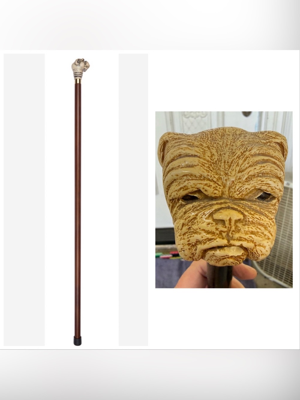 Vintage Decorative Bulldog Moulded Top Collectors Stick Walking Cane